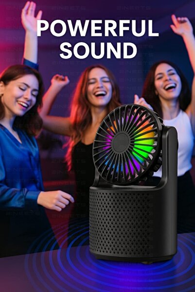 Zineets Işıklı Büyük Boy FANLI Bluetooth Hoparlör Taşınabilir Şarjlı Ses Sistemi Ve Vantilatör Radyolu