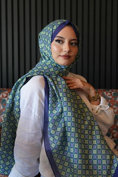 AFVENTE Mosaic Pattern Green Soft Cotton Shawl