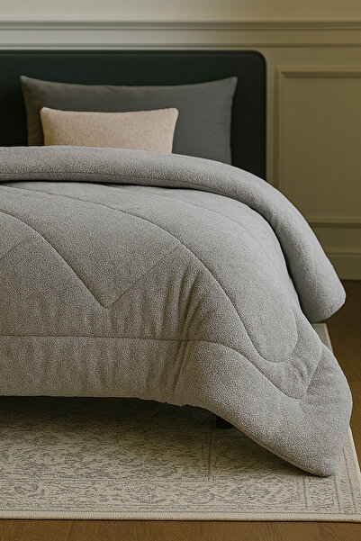 BEYAZLALE Pamuklu Lüks Çift Taraflı Çift Kişilik Yorgan | Gri 195x215cm