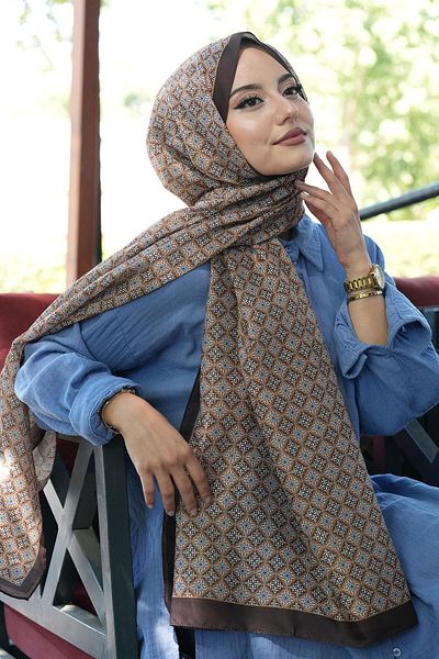 AFVENTE Mosaic Pattern Chocolate Soft Cotton Shawl