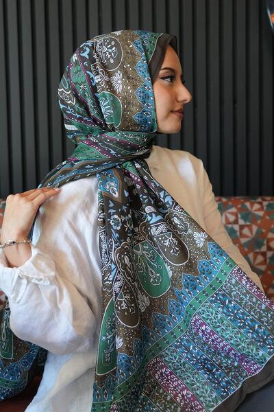 AFVENTE Mixed Motif Pattern Khaki Soft Cotton Shawl