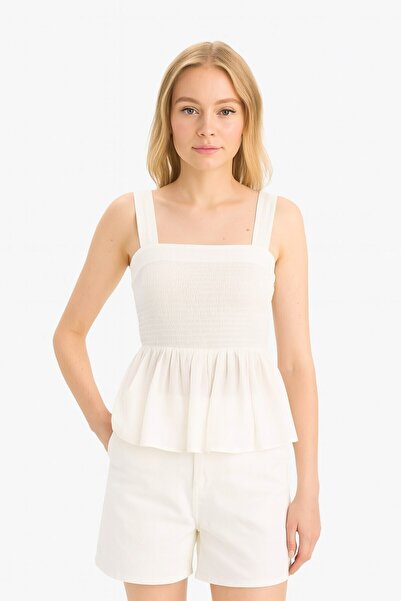 Kübra Tekstil Women's Crinkle Viscose Thick Strap Gipeli Flywheel Detailed Summer Blouse/Summer and Comfortable Combination Piece