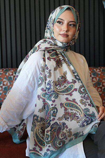 AFVENTE Μαλακό βαμβακερό σάλι Paisley Pattern Mint