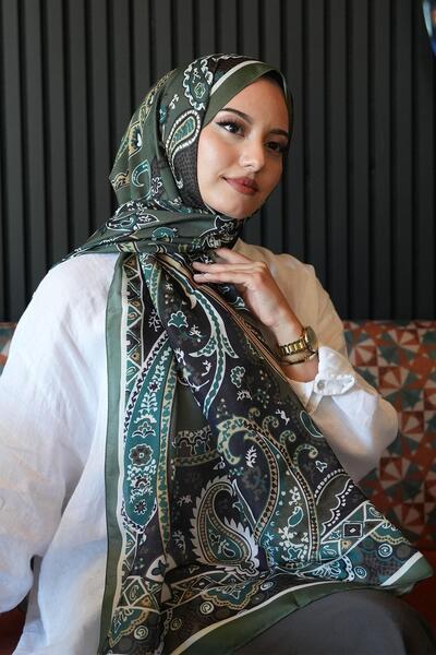 AFVENTE Droplet Motif Pattern Khaki Soft Cotton Shawl