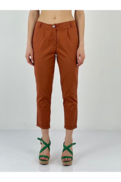 Miss Poem Kadın Düğme Detaylı Kahverengi Pantolon