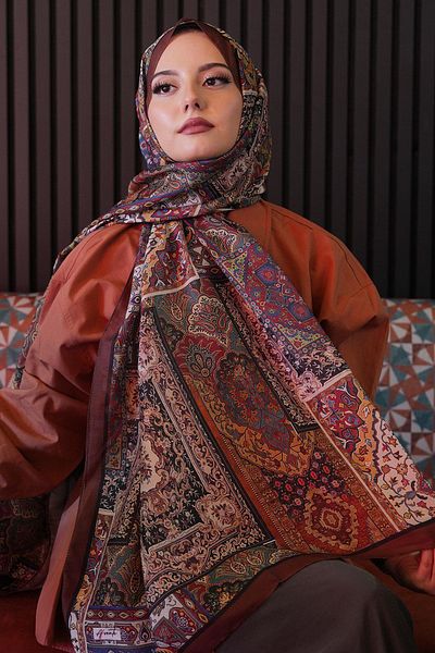 AFVENTE Ethnic Pattern Tan Μαλακό βαμβακερό σάλι