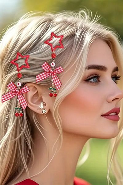 Nisankids Cherry and Strawberry Dangle Red Star Snap Buckle 2 Pieces