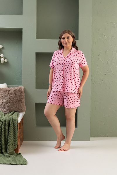 nisaNCa Plus Size Short Sleeve Milan Shirt Pajama Set- Pink Heart Plus Size Pinterest Pajamas