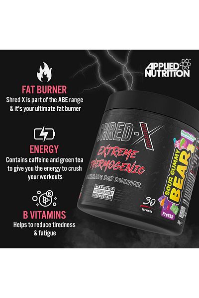 applied nutrition Shred X Thermogenic Powder, Sour Gummy Bear, 300 G, , With L Carnitine