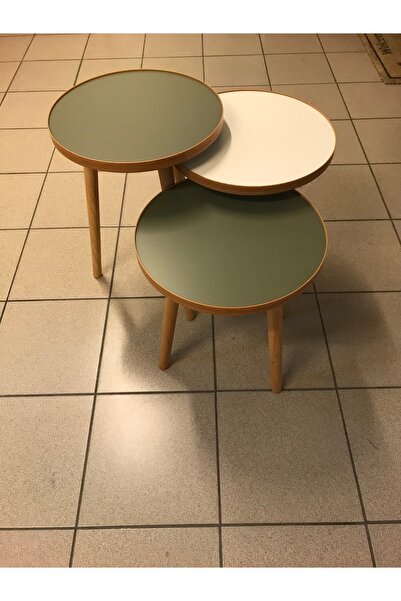 3G TASARIM 3.lü zigon sehpa 37cm 1.kalite mdf tabla Ekru ve Mint Yeşili kulla...