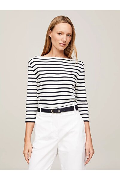 Tommy Hilfiger Tekne Yaka Üç Çeyrek Kollu İnce Tişört