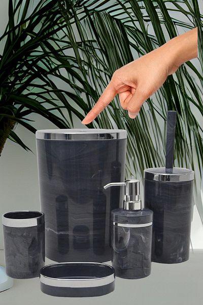 İmera Acrylic Round 5 Piece Marble Pattern Bathroom Set Grey-silver