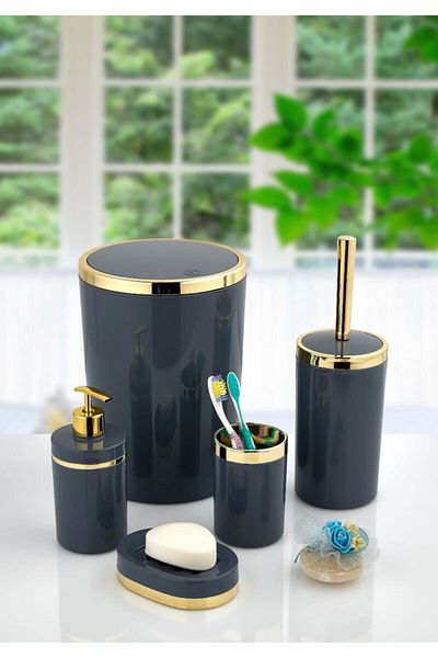 İmera Acrylic 5 Piece Bathroom Set Round Shiny Gray-gold