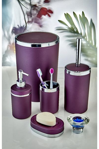 İmera Acrylic 5 Piece Round Soft Bath Set Purple-silver