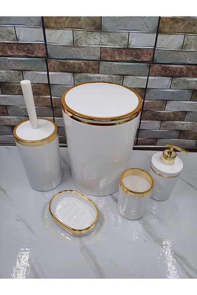 İmera Acrylic 5 Piece Bathroom Set Round Glossy White-(HARD PLASTIC)