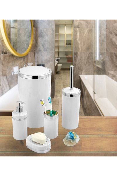 İmera Acrylic 5 Piece Bathroom Set Round Glossy White-(HARD PLASTIC)