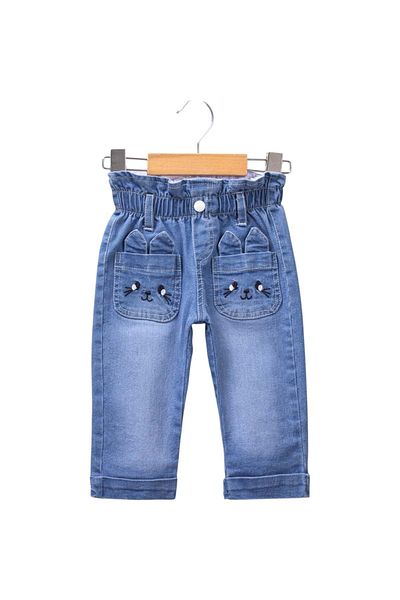 Babexi Cep Embroidered Lycra Girl's Jeans Blue