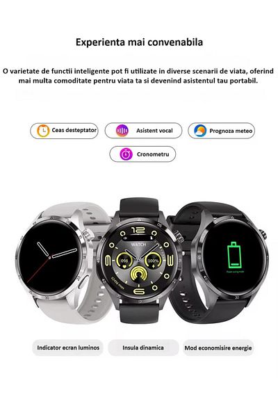 zyteq Smartwatch GT4 PRO+ Unisex, Apel BT, Sport, Ritm cardiac, Pedometer, iOS/Android, Negru