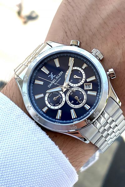 Daniel Klein 100% Original Silver Color Steel Band Navy Blue Dial Steel Men's Watch with Bracelet Gift