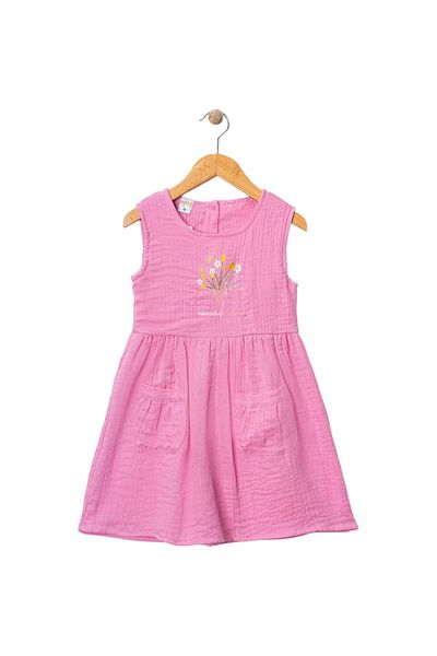 Babexi Flower Embroidered Muslin Dress Fuchsia