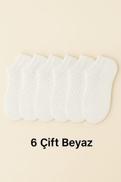 SADIK ÇORAPLARI Mesh Booties Women's Socks 6 Pairs White