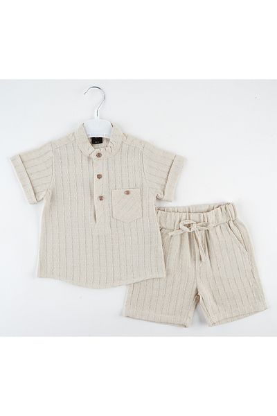 Miss Esilay Boutique Boy's Muslin Fabric Shorts Bottom Top Set Beige Color Buy One Size Larger