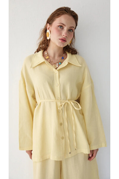 nizzell Women's New Season Muslin Yellow Pants Suit