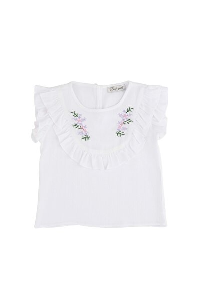 best kids Flower Embroidered Linen Bluz