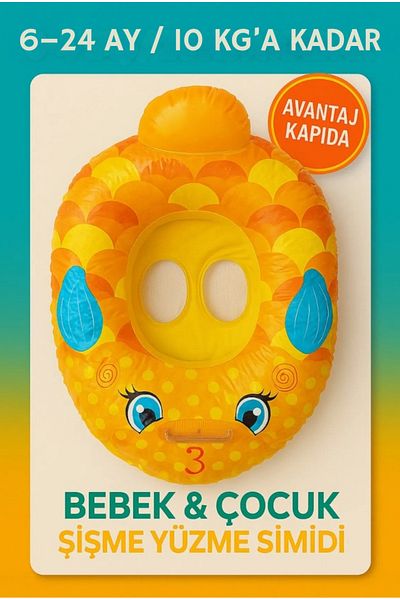 Avantaj Kapıda Inflatable Swimming Ring with Baby Seat – 6–24 Months – Max 10 kg – Leg Passage 10X7 cm – with Handle – Pool Sea