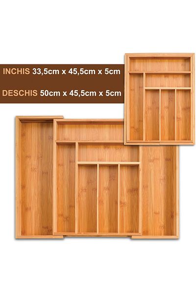 WELSMAR Suport Tacamuri Pentru Sertar, Bambus, Extensibil, 33.5-50 X 45.5 X 5 Cm, Crem
