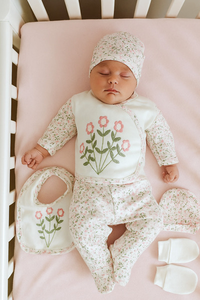 Cherub Baby طقم بدلة خروج من المستشفى مكون من 5 قطع مزين بالزهور