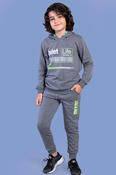 Toontoy Boy's Hooded Printed Tracksuit Set