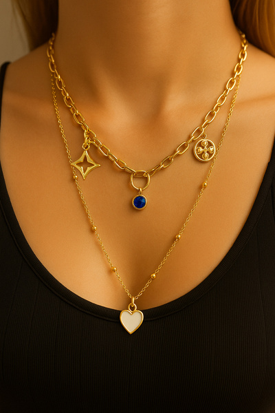 andela قلادة مزدوجة من المينا على شكل قلب وحجر واحد