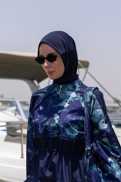 Minel Women's Navy Blue Snap Fastener Fully Covered Hijab Bonnet