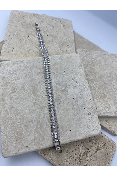 Byoz store سوار من حجر الزركون الفضي اللون بثلاثة صفوف