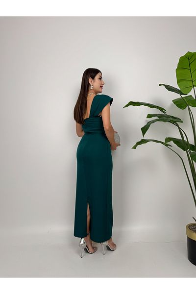 MISS JANEL Emerald Green Stone Detailed Dress