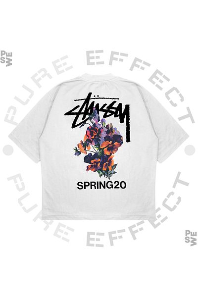 TRAGEDY Μπλουζάκι Unisex Oversize Stussy Flower Bucket με στάμπα Boxy Fit από χοντρό ύφασμα