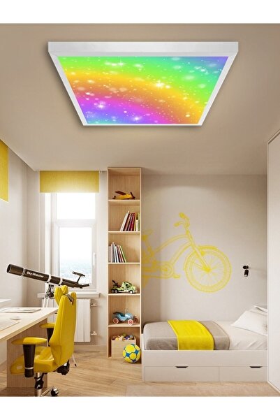 Gökyüzü Panel Gökkuşağı Led Avize-60cmx 60xm Büyük Kare-1.5kg Hafif- 54w Güçl...