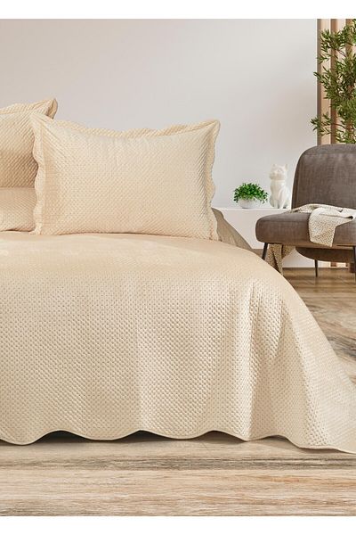 Bikaya Home Summer Dream Double Bedspread Set, Velvet Bedspread Set (3 Pcs)