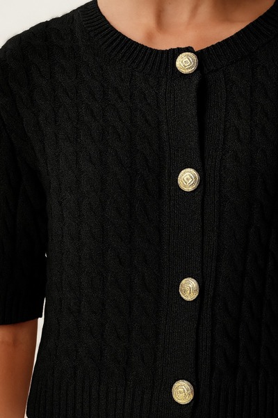 DEMİRBEY TEKSTİL Tricotaj cu mânecă scurtă împletit cu păr negru pentru femei