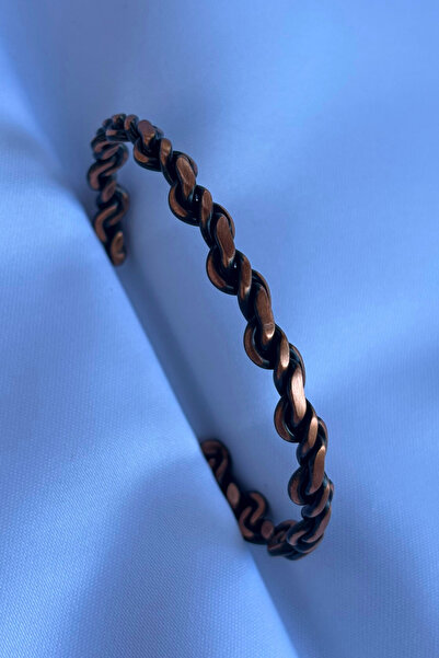 Begondio Geometrik Desenli El İşçiliği ile Üretilmiş Unisex Bakır Bileklik