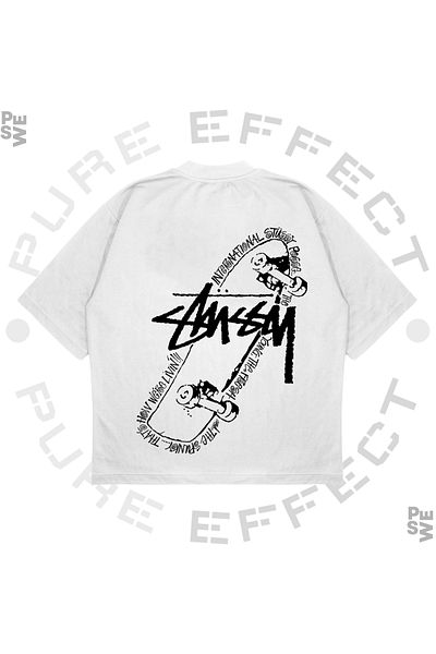 TRAGEDY Tricou unisex oversize Stussy Skateboard imprimat Boxy Fit din țesătură groasă
