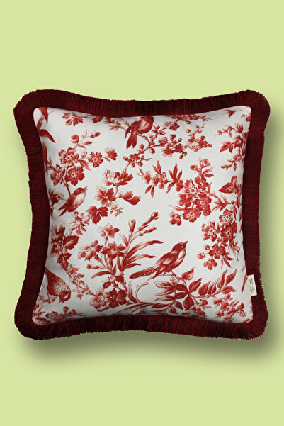 Alseko Concept Διακοσμητικό κάλυμμα μαξιλαριού με φούντες μπορντό, μοτίβο που...