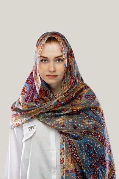 Hint İpek Finch Ethnic Pattern Indian Silk Shawl