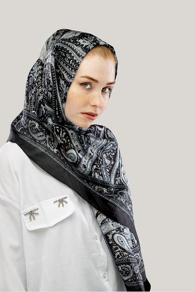 Hint İpek Onyx Ethnic Pattern Indian Silk Shawl