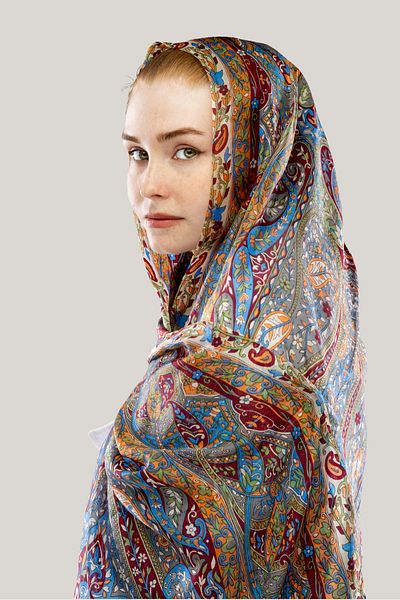 Hint İpek Finch Ethnic Pattern Indian Silk Shawl