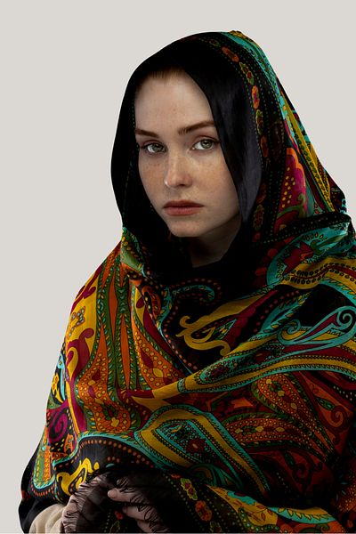 Hint İpek Ochre Ethnic Patterned Indian Silk Shawl