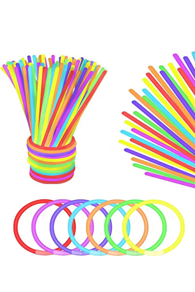 BeeShine Neon Parti Çubukları 50 Adet Karanlıkta Parlayan Fosforlu Işıklı Çubuklar Kolye Bileklik Parti Süsü