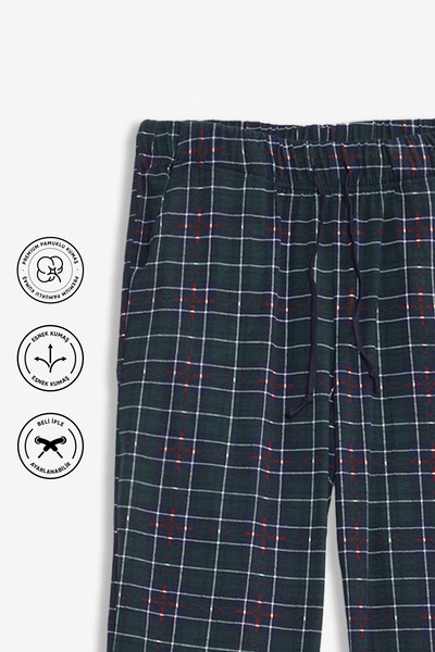 Elemge 2’li Takım Erkek Kareli Pijama Altı Cepli Bol Kalıp Lastikli Ipli Yumuşak Relax Fit Yeşil-kırmzı Alt