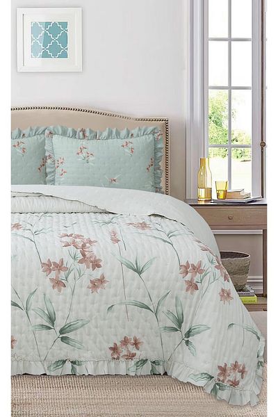 Bikaya Home Ruffled Patterned Double Bedspread Set - 240X260 cm